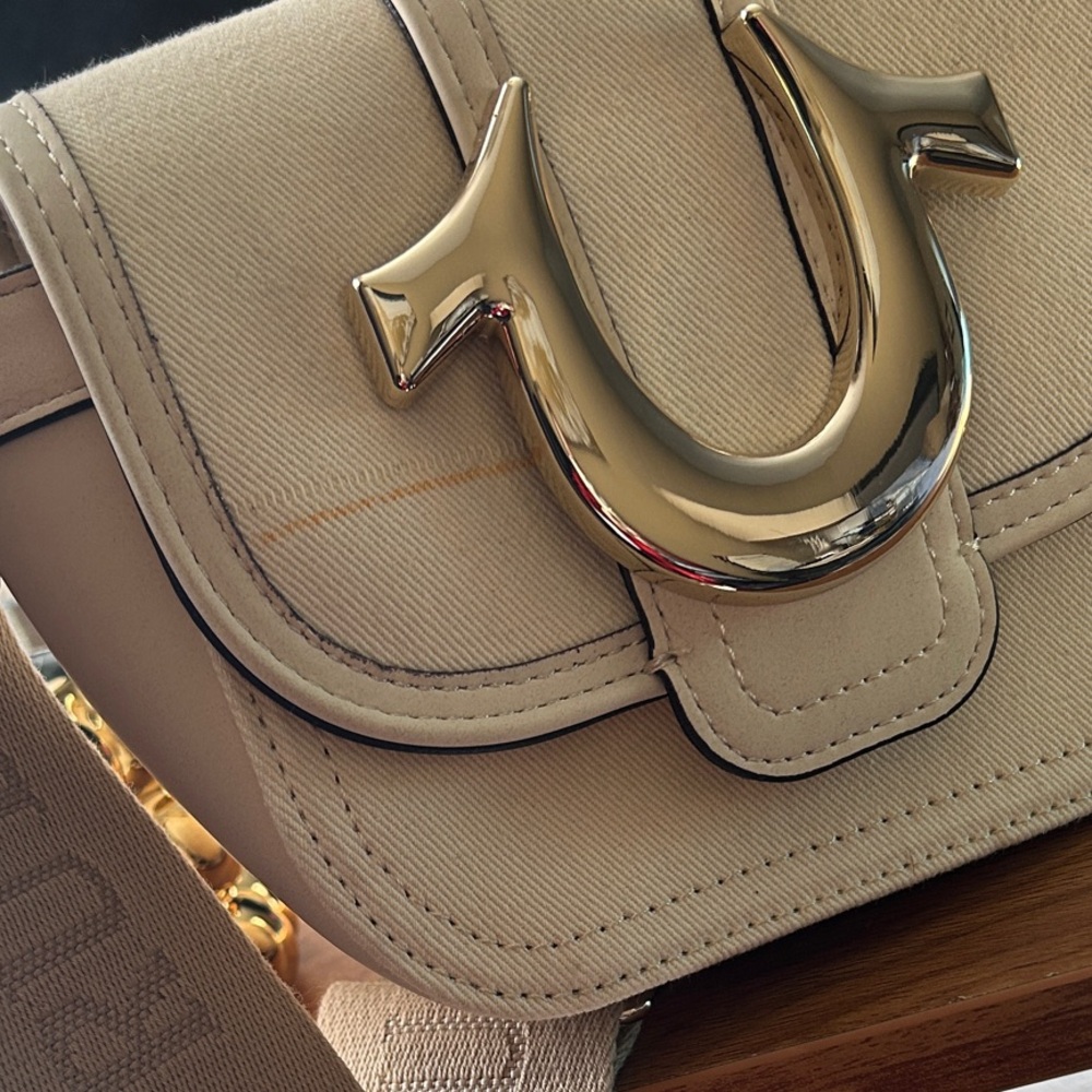 True Religion Cream Crossbody Bag with Gold Accent